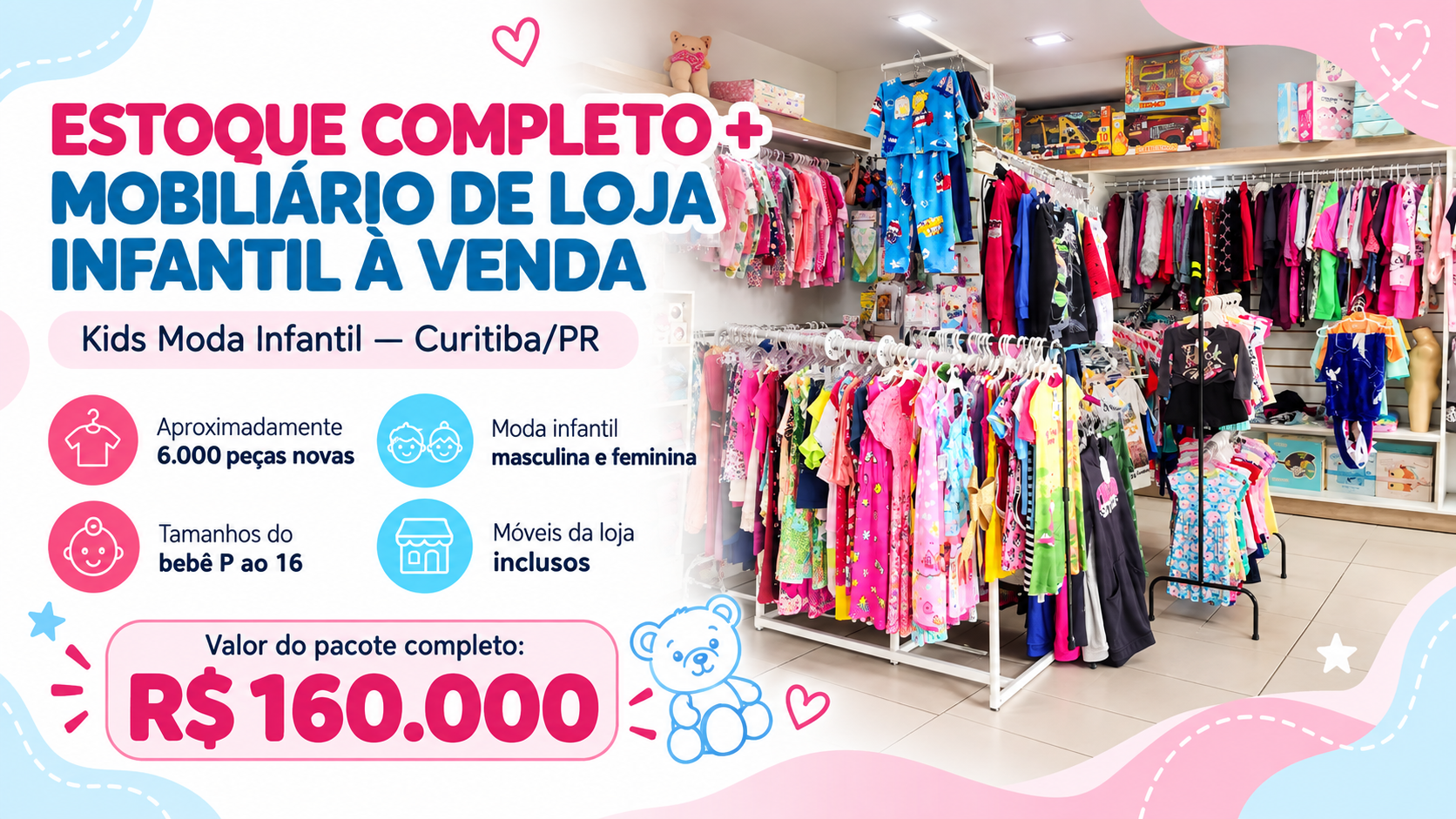 Estoque completo de moda infantil + mobiliário — 6.000 peças novas — Curitiba/PR (Cópia)